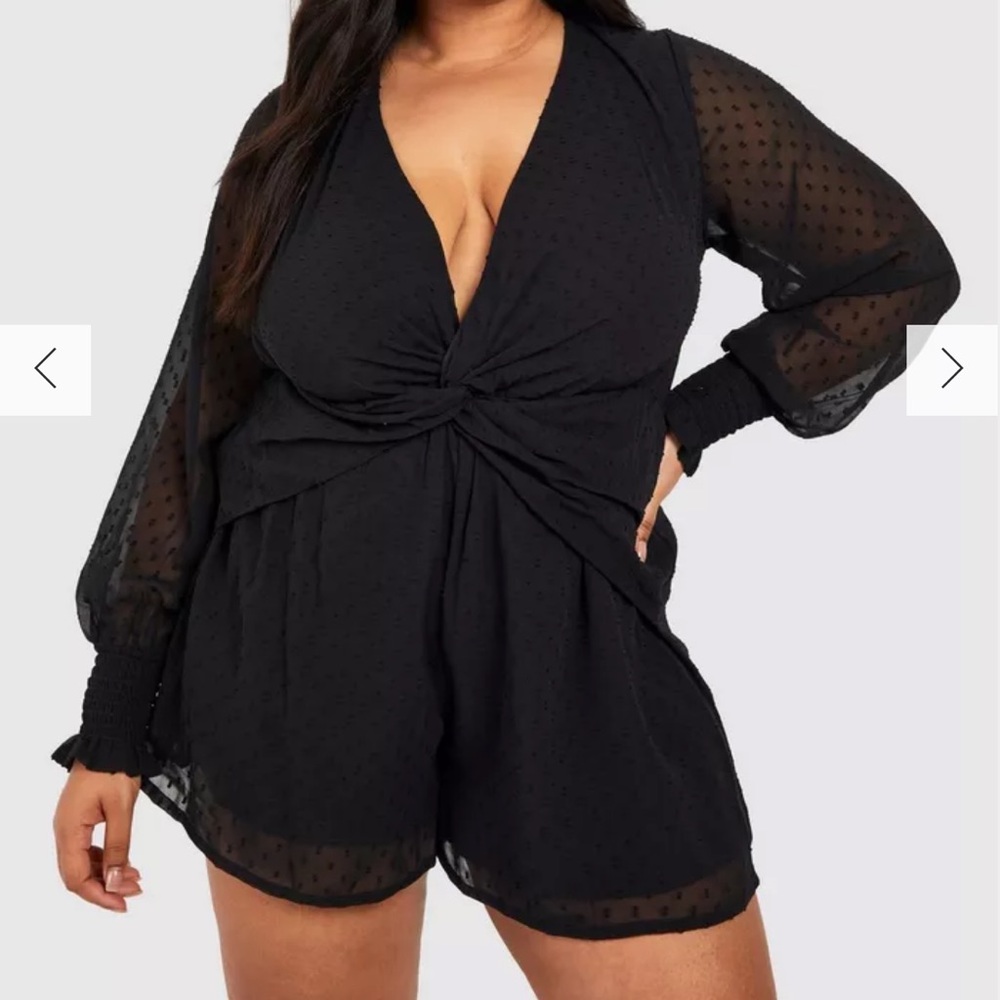 Plus Mesh Tie Front Black Romper